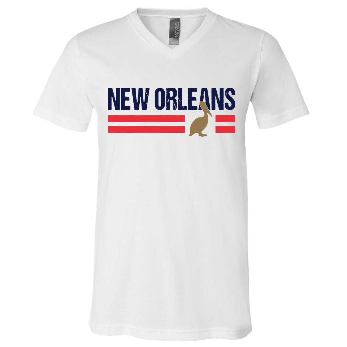 Pelican Retro Stripes New Orleans Vintage New Orleans Local V-Neck T-Shirt