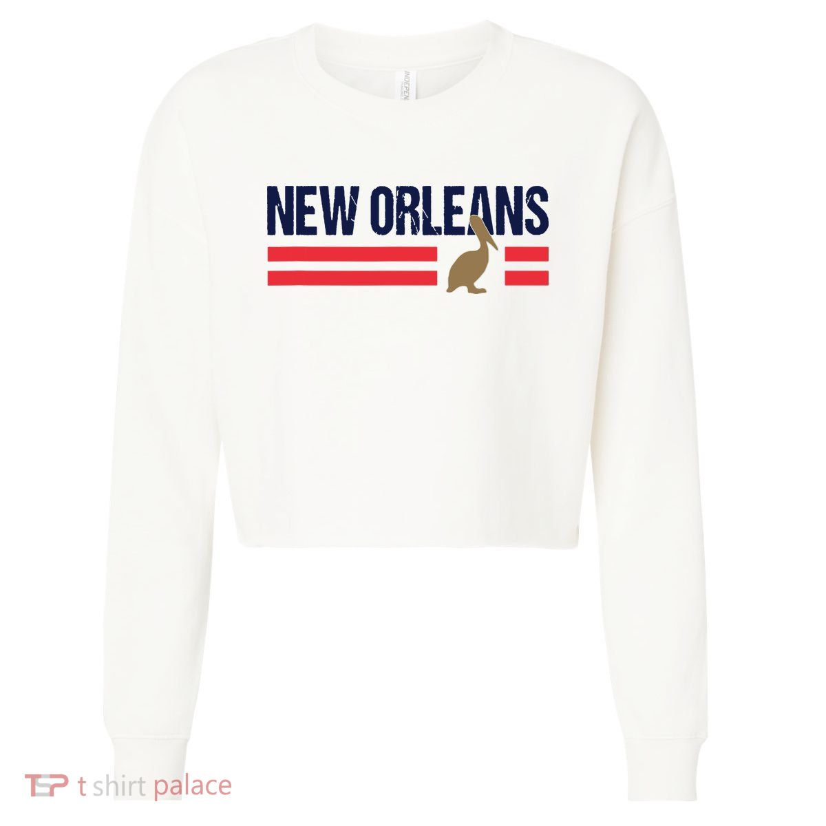 Pelican Retro Stripes New Orleans Vintage New Orleans Local Cropped Pullover Crew