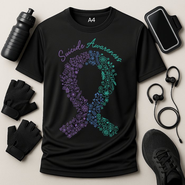 Purple Ribbon Suicide Prevention Awareness Cooling Performance Crew T-Shirt