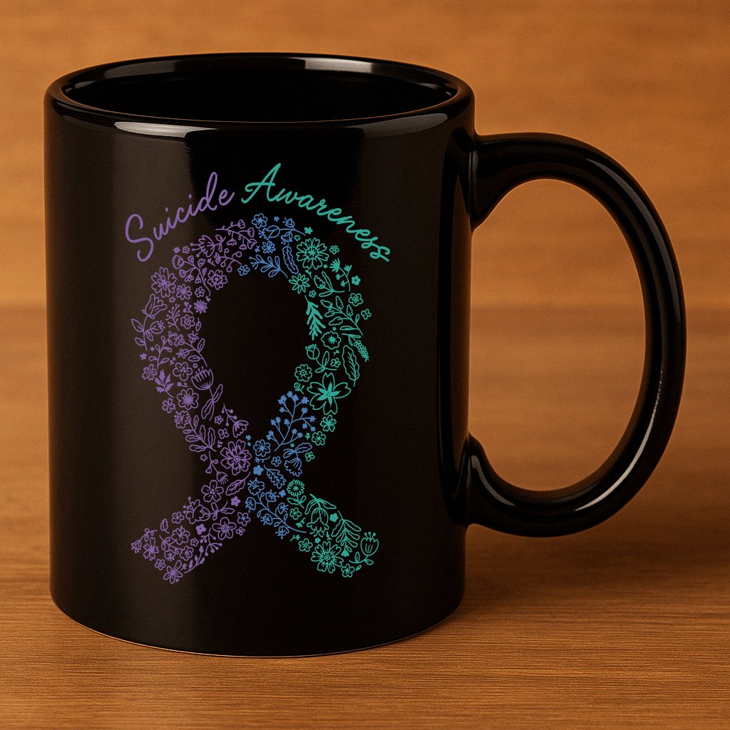 Purple Ribbon Suicide Prevention Awareness 11oz C Handle Ceramic Mug
