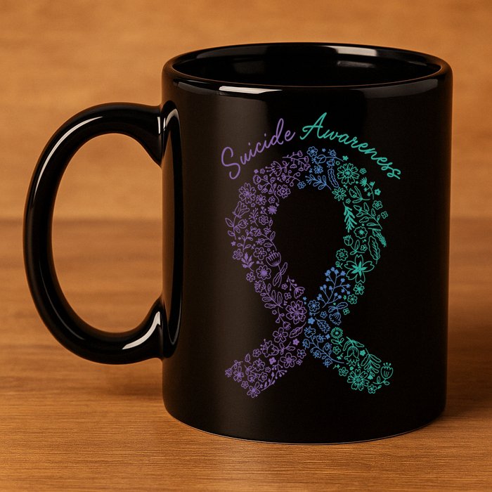 Purple Ribbon Suicide Prevention Awareness 11oz C Handle Ceramic Mug