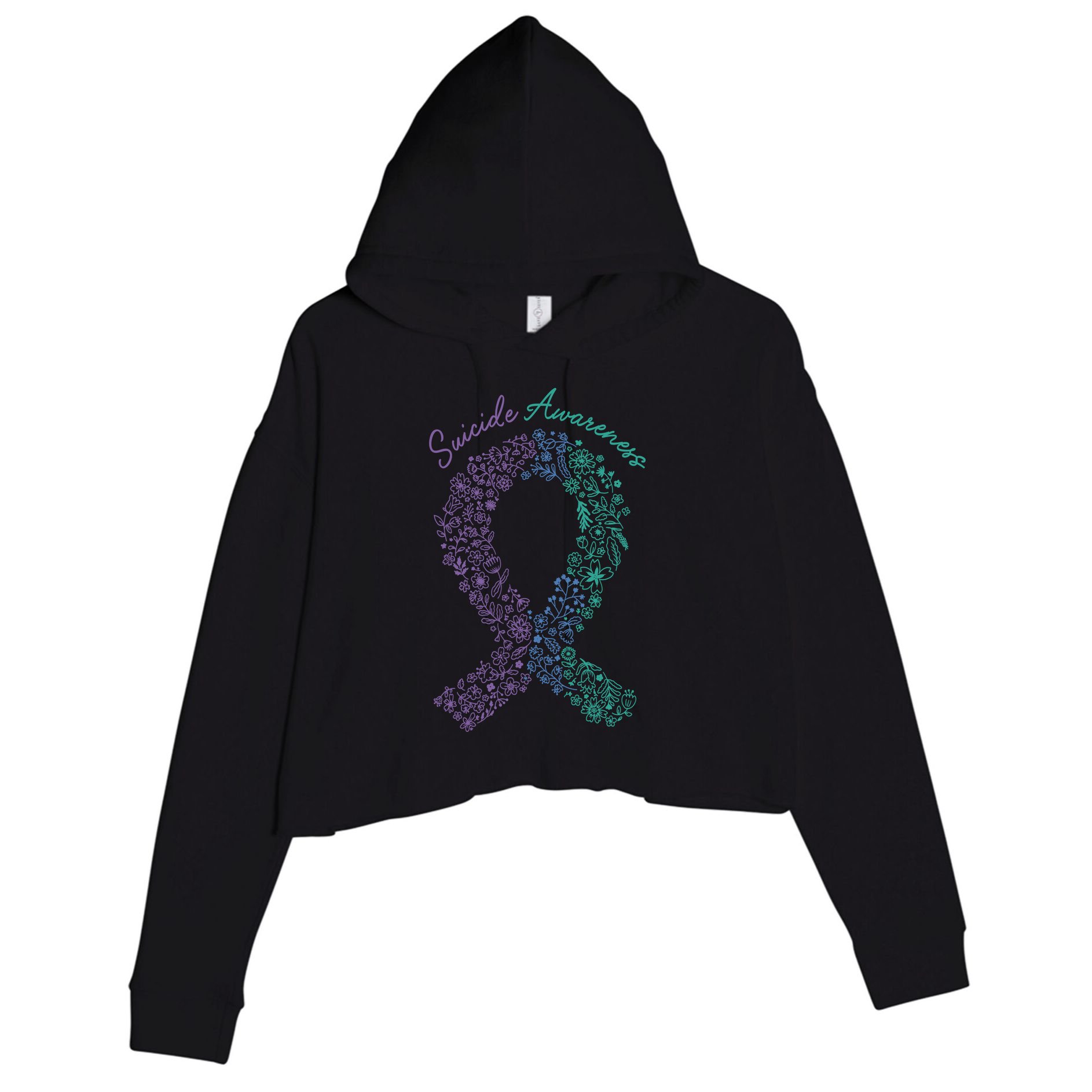 Purple Ribbon Suicide Prevention Awareness Crop Fleece Hoodie