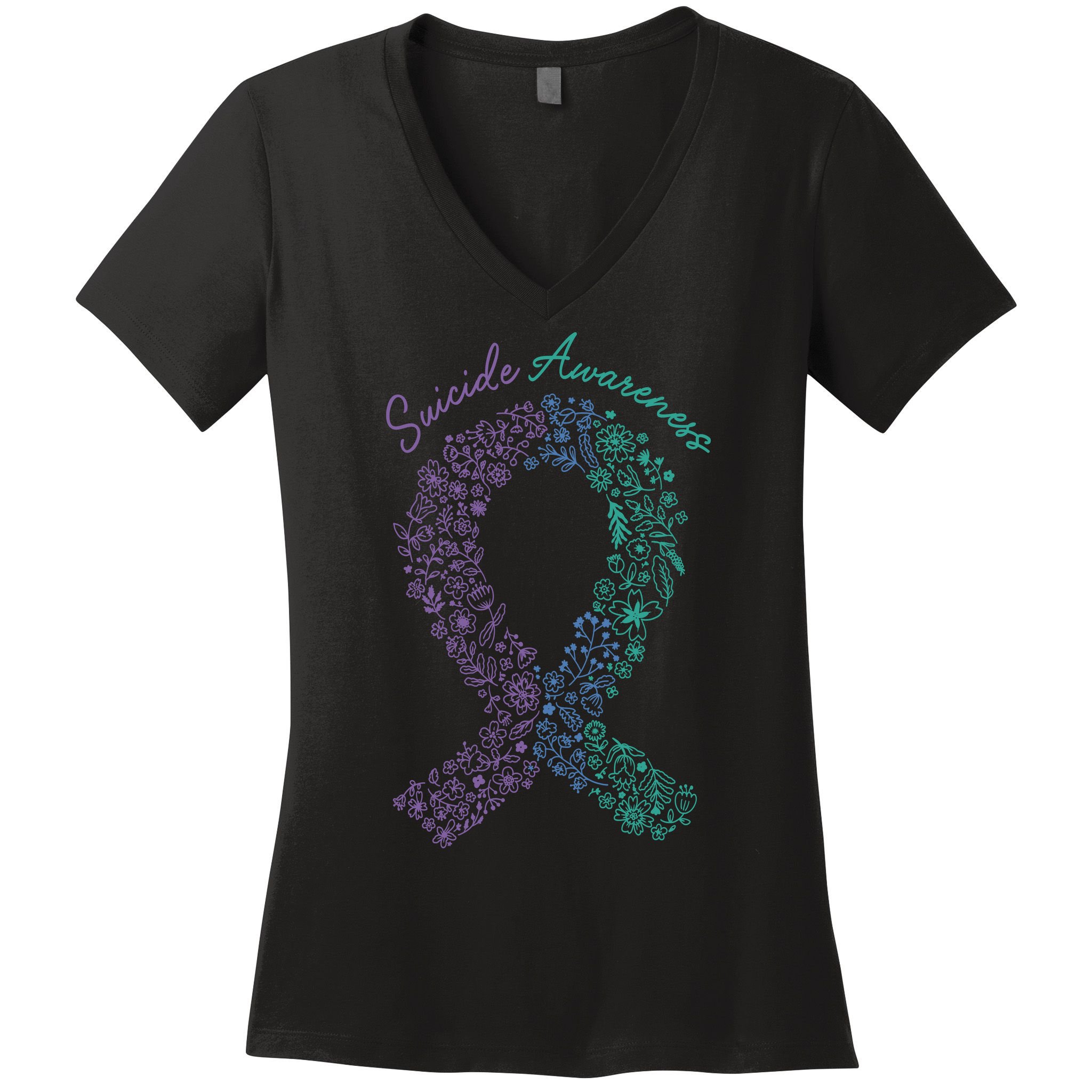 Purple Ribbon Suicide Prevention Awareness Women's V-Neck T-Shirt