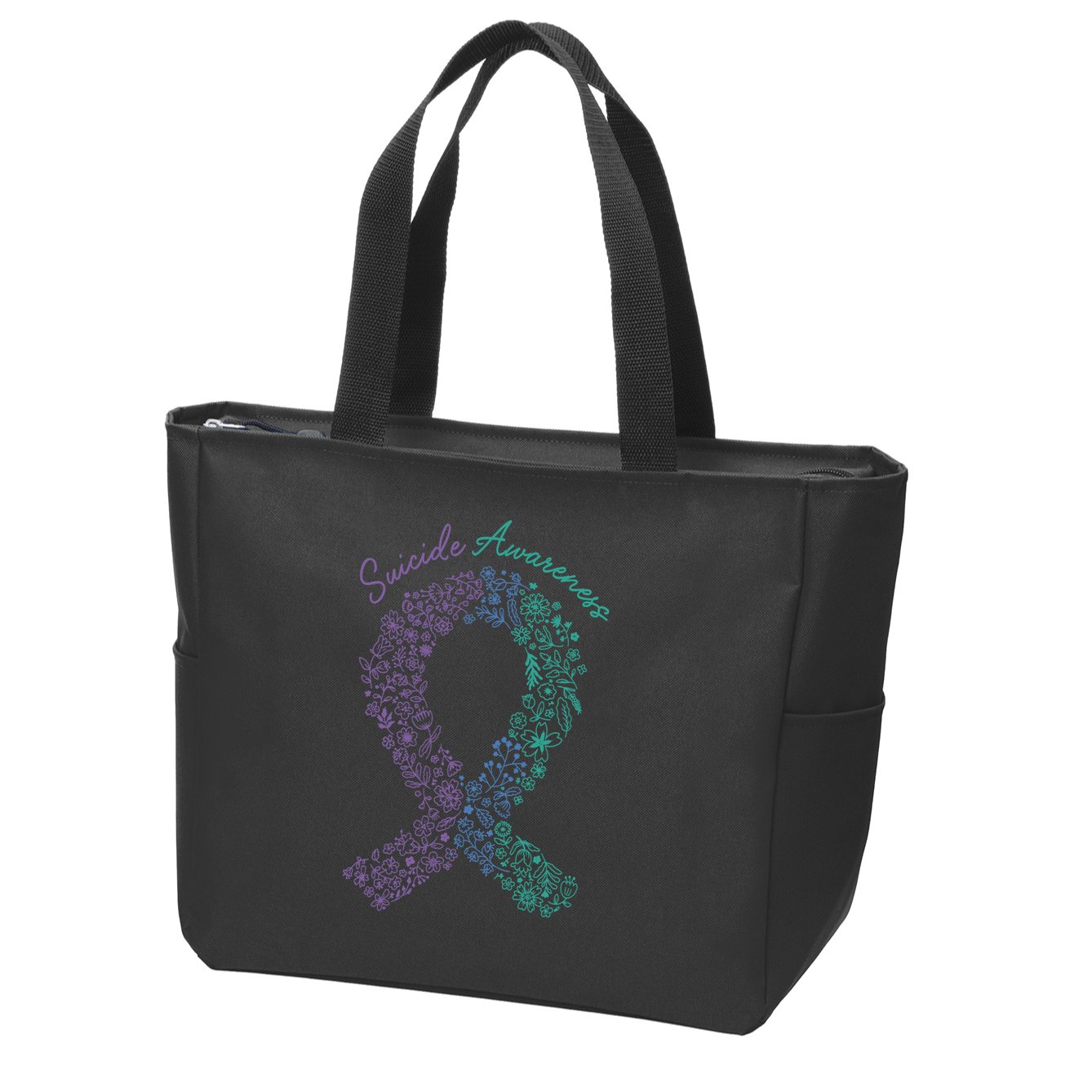 Purple Ribbon Suicide Prevention Awareness Zip Tote Bag
