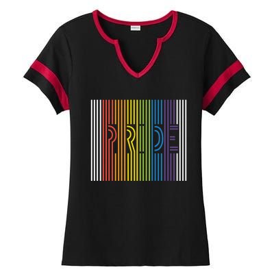 Pride Rainbow Stripes Funny Gift Ladies Halftime Notch Neck Tee