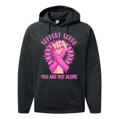 Pink Ribbon Strong Support Squad Breast Cancer Gifts Performance Fleece Hoodie