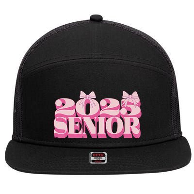 Pink Retro Senior 2025 Coquette Bow Graduation Class Of 2025 7 Panel Mesh Trucker Snapback Hat