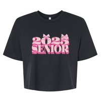 Pink Retro Senior 2025 Coquette Bow Graduation Class Of 2025 Bella+Canvas Jersey Crop Tee