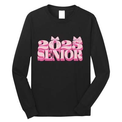 Pink Retro Senior 2025 Coquette Bow Graduation Class Of 2025 Long Sleeve Shirt