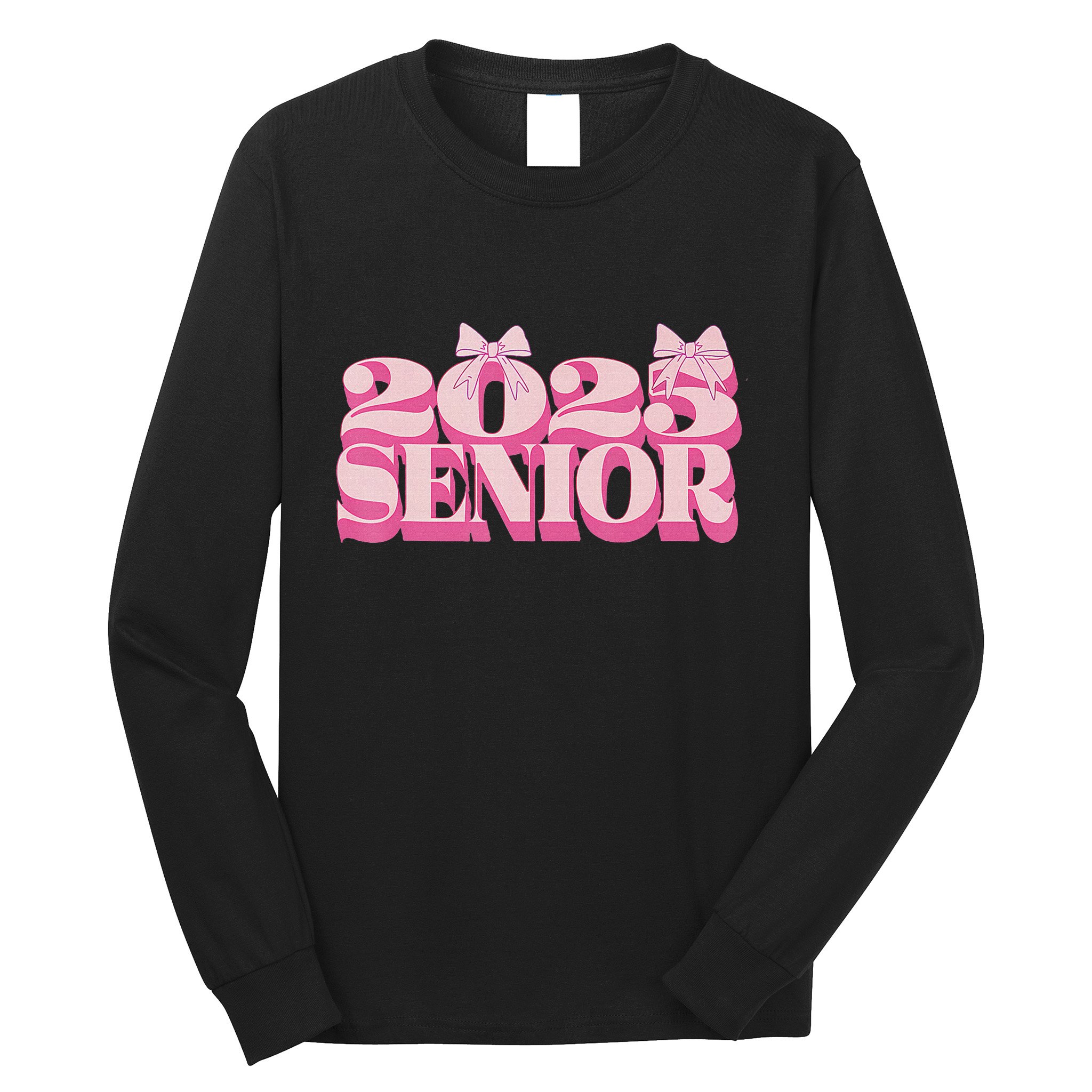 Pink Retro Senior 2025 Coquette Bow Graduation Class Of 2025 Long Sleeve Shirt