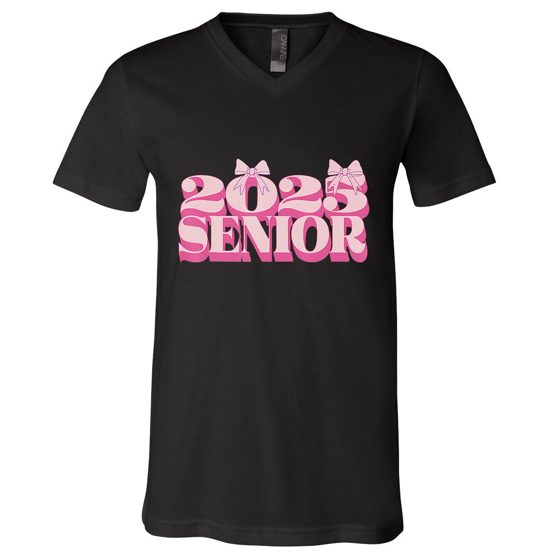 Pink Retro Senior 2025 Coquette Bow Graduation Class Of 2025 V-Neck T-Shirt