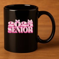 Pink Retro Senior 2025 Coquette Bow Graduation Class Of 2025 11oz C Handle Ceramic Mug