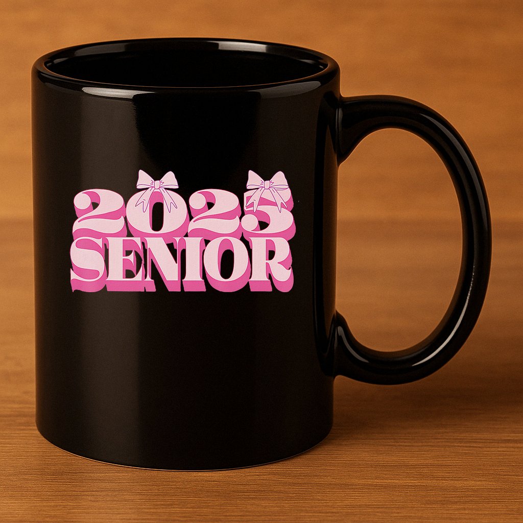 Pink Retro Senior 2025 Coquette Bow Graduation Class Of 2025 11oz C Handle Ceramic Mug