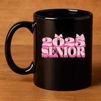 Pink Retro Senior 2025 Coquette Bow Graduation Class Of 2025 11oz C Handle Ceramic Mug