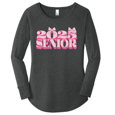 Pink Retro Senior 2025 Coquette Bow Graduation Class Of 2025 Women's Perfect Tri Tunic Long Sleeve Shirt