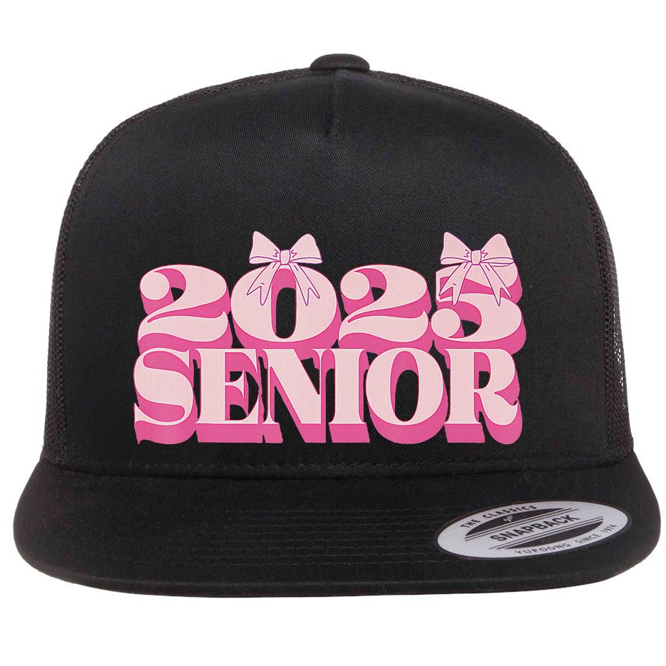 Pink Retro Senior 2025 Coquette Bow Graduation Class Of 2025 Flat Bill Trucker Hat