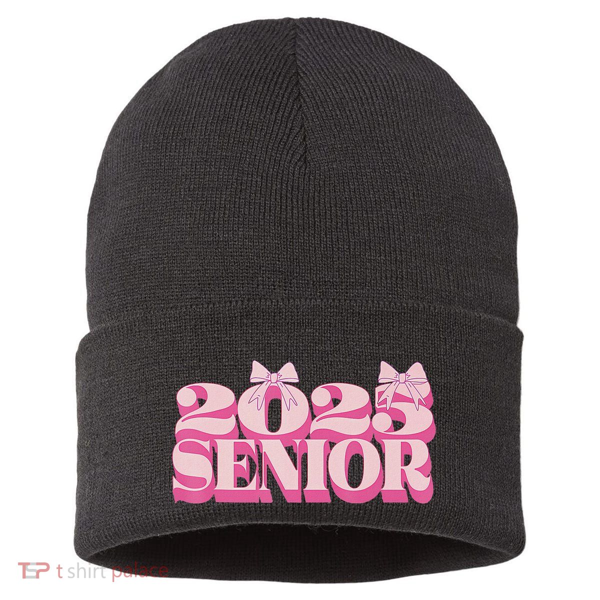 Pink Retro Senior 2025 Coquette Bow Graduation Class Of 2025 Sustainable Knit Beanie