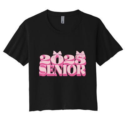 Pink Retro Senior 2025 Coquette Bow Graduation Class Of 2025 Crop Top