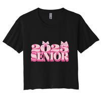 Pink Retro Senior 2025 Coquette Bow Graduation Class Of 2025 Women's Crop Top Tee