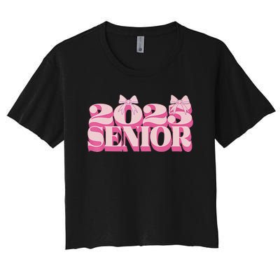 Pink Retro Senior 2025 Coquette Bow Graduation Class Of 2025 Women's Crop Top Tee