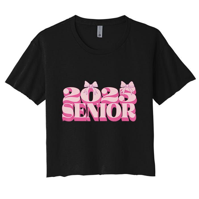 Pink Retro Senior 2025 Coquette Bow Graduation Class Of 2025 Women's Crop Top Tee