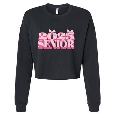 Pink Retro Senior 2025 Coquette Bow Graduation Class Of 2025 Cropped Pullover Crew