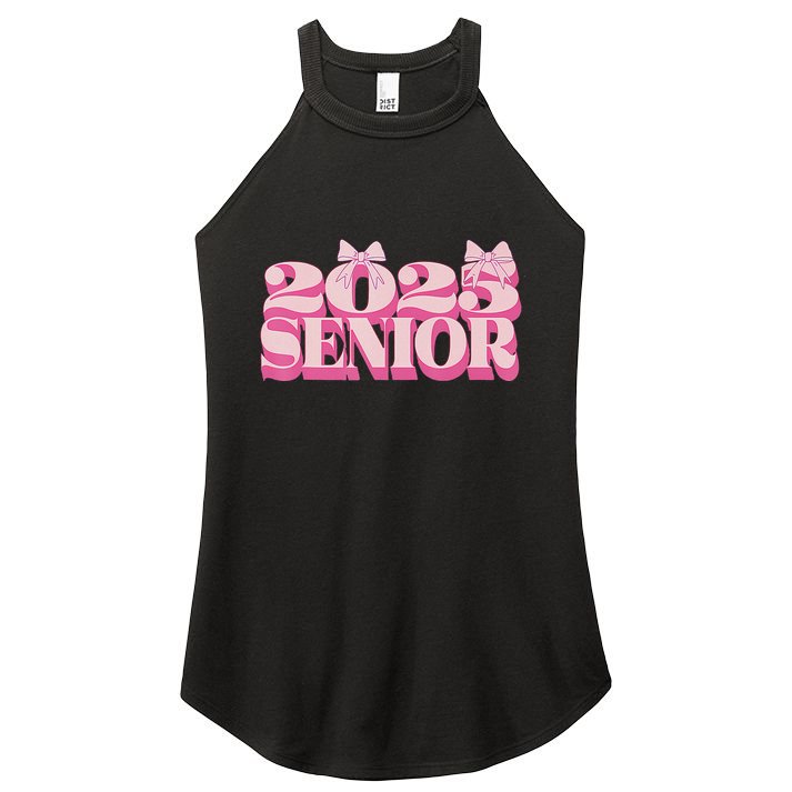 Pink Retro Senior 2025 Coquette Bow Graduation Class Of 2025 Women's Perfect Tri Rocker Tank