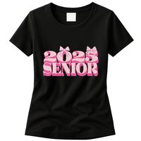 Pink Retro Senior 2025 Coquette Bow Graduation Class Of 2025 Womens T-Shirt