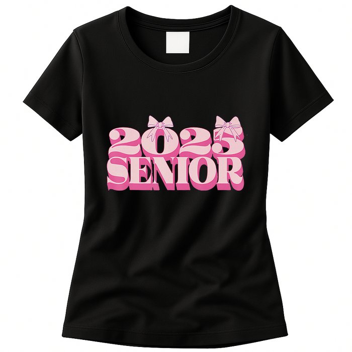 Pink Retro Senior 2025 Coquette Bow Graduation Class Of 2025 Womens T-Shirt