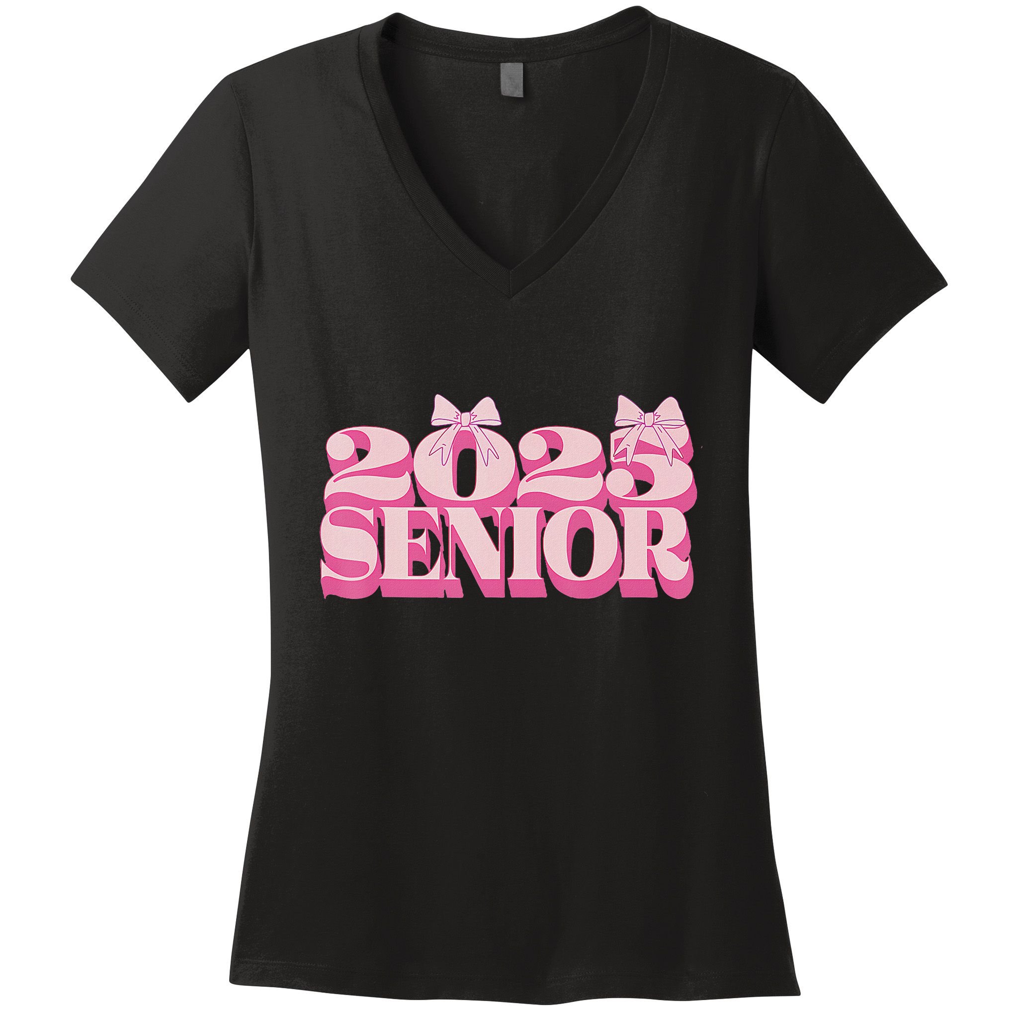 Pink Retro Senior 2025 Coquette Bow Graduation Class Of 2025 Women's V-Neck T-Shirt