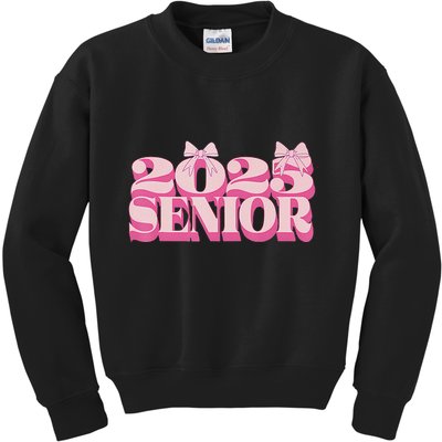Pink Retro Senior 2025 Coquette Bow Graduation Class Of 2025 Kids Sweatshirt