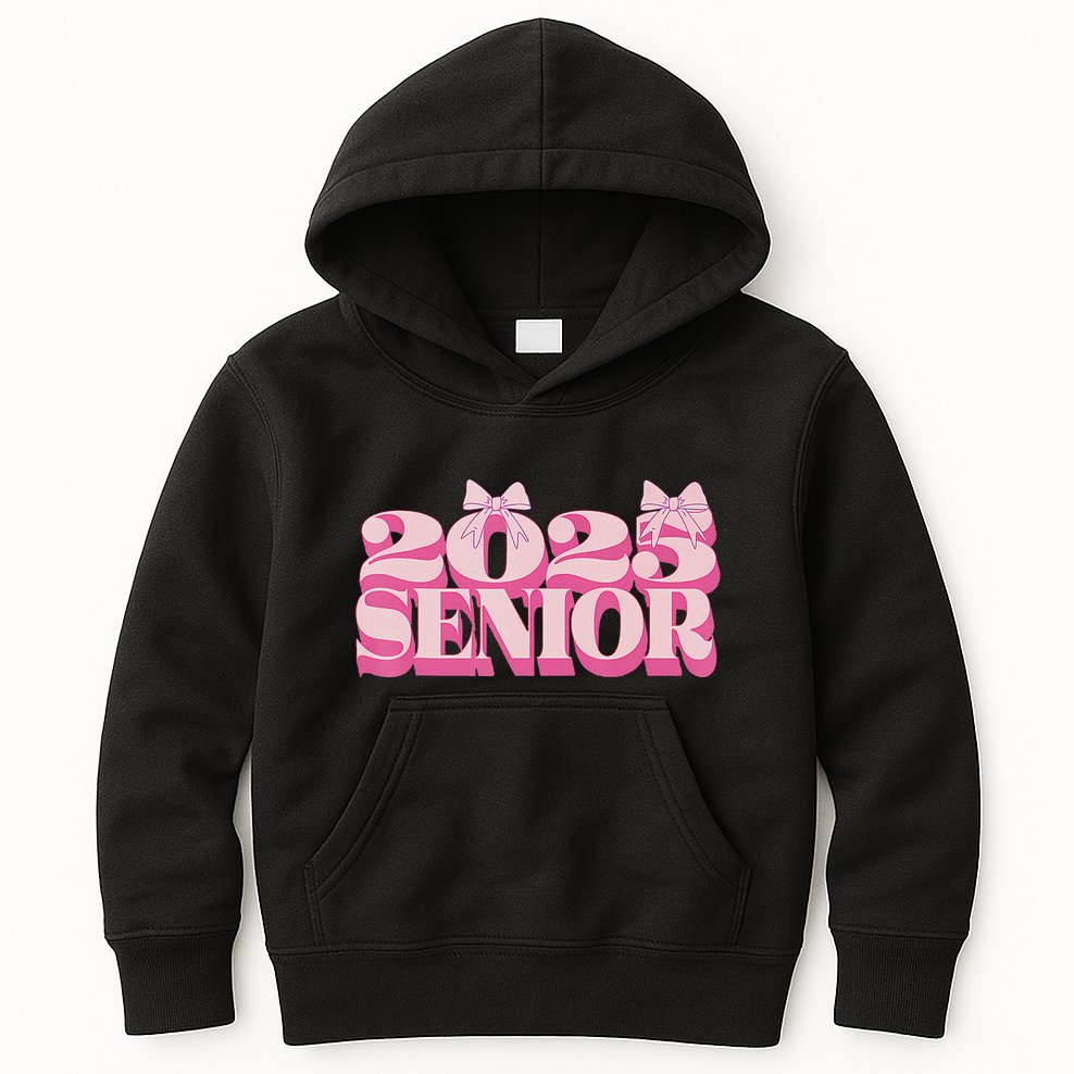 Pink Retro Senior 2025 Coquette Bow Graduation Class Of 2025 Kids Hoodie