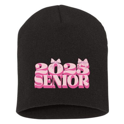 Pink Retro Senior 2025 Coquette Bow Graduation Class Of 2025 Short Acrylic Beanie