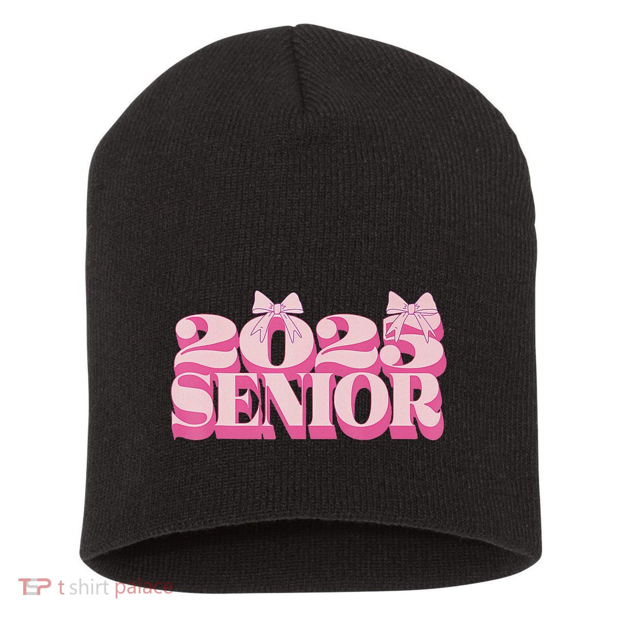 Pink Retro Senior 2025 Coquette Bow Graduation Class Of 2025 Short Acrylic Beanie