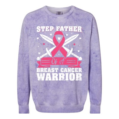 Pink Ribbon Step Father Of A Breast Cancer Warrior Gift Colorblast Crewneck Sweatshirt