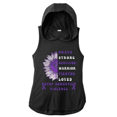 Purple Ribbon Support Survivors Domestic Violence Awareness Ladies PosiCharge Tri-Blend Wicking Draft Hoodie Tank