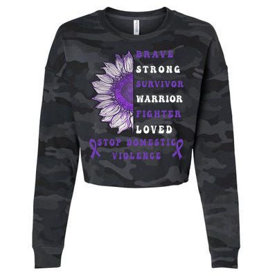 Purple Ribbon Support Survivors Domestic Violence Awareness Cropped Pullover Crew