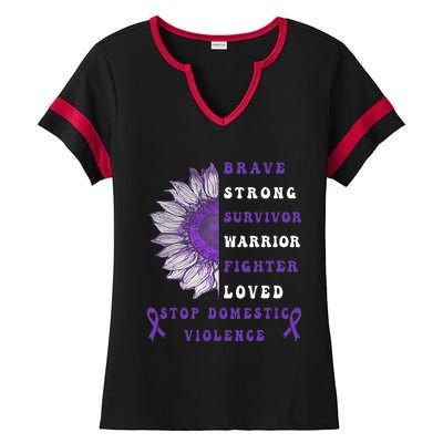 Purple Ribbon Support Survivors Domestic Violence Awareness Ladies Halftime Notch Neck Tee