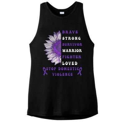 Purple Ribbon Support Survivors Domestic Violence Awareness Ladies PosiCharge Tri-Blend Wicking Tank