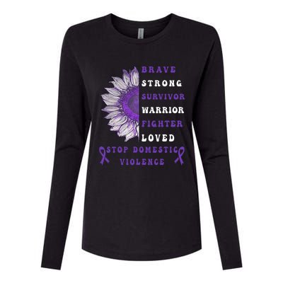 Purple Ribbon Support Survivors Domestic Violence Awareness Womens Cotton Relaxed Long Sleeve T-Shirt