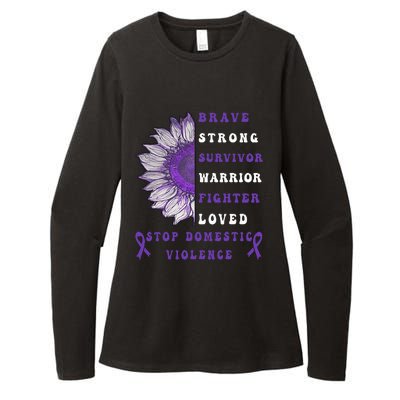 Purple Ribbon Support Survivors Domestic Violence Awareness Womens CVC Long Sleeve Shirt