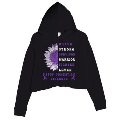 Purple Ribbon Support Survivors Domestic Violence Awareness Crop Fleece Hoodie