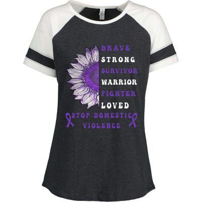 Purple Ribbon Support Survivors Domestic Violence Awareness Enza Ladies Jersey Colorblock Tee