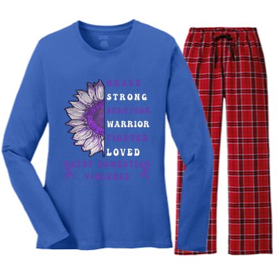 Purple Ribbon Support Survivors Domestic Violence Awareness Women's Long Sleeve Flannel Pajama Set 