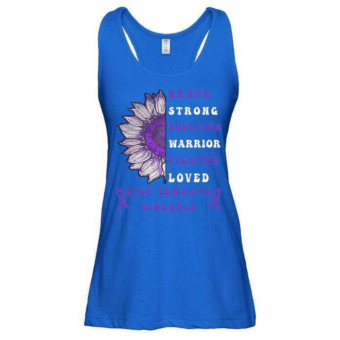 Purple Ribbon Support Survivors Domestic Violence Awareness Ladies Essential Flowy Tank