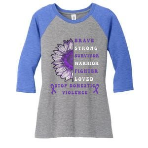 Purple Ribbon Support Survivors Domestic Violence Awareness Women's Tri-Blend 3/4-Sleeve Raglan Shirt