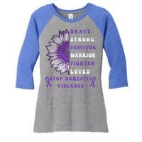 Purple Ribbon Support Survivors Domestic Violence Awareness Women's Tri-Blend 3/4-Sleeve Raglan Shirt