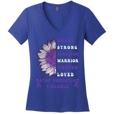 Purple Ribbon Support Survivors Domestic Violence Awareness Women's V-Neck T-Shirt