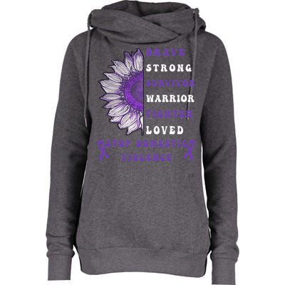 Purple Ribbon Support Survivors Domestic Violence Awareness Womens Funnel Neck Pullover Hood