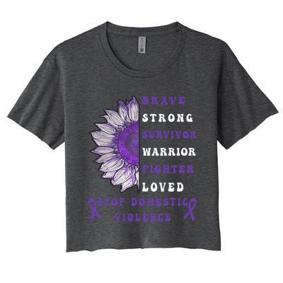 Purple Ribbon Support Survivors Domestic Violence Awareness Women's Crop Top Tee